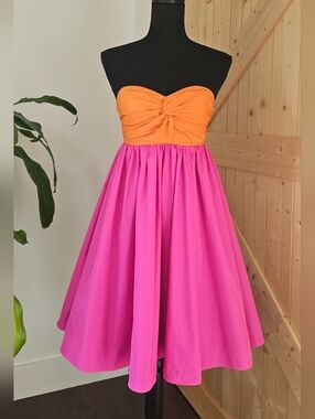 kate spade Hot Pink and Orange Strapless Party Dress